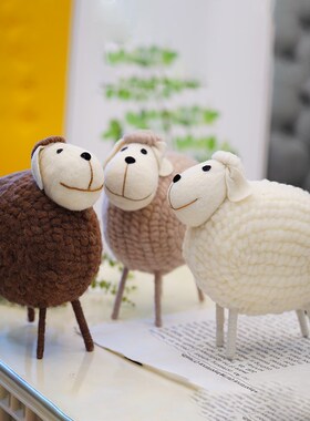 可爱大白羊桌面摆件 羊毛毡手工成品柜台装饰品家居客厅创意礼物