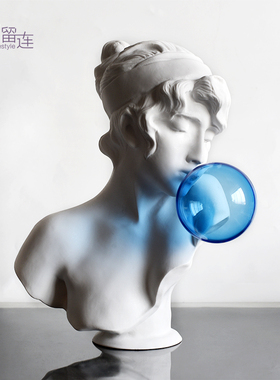 轻奢艺术品蓝色吹泡泡女孩雕塑摆件客厅服装店美容院雕像软装饰品