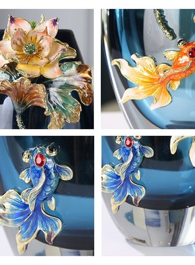 入户玄关摆件轻奢高级感玻璃花瓶茶几酒柜客厅电视柜边几柜装饰品