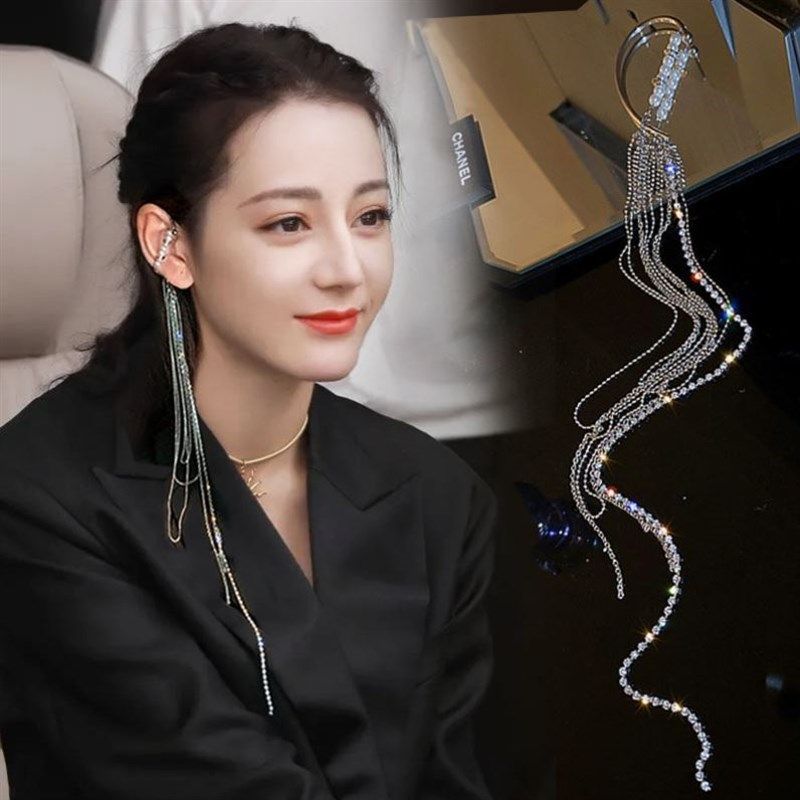 2023新款超长镶钻流苏耳挂小众设计冷淡风无耳洞超仙耳环显脸瘦,淘宝优惠券,粉丝福利购,淘宝优惠卷