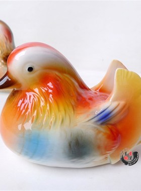 家居摆件吉祥摆设 陶瓷鸳鸯戏水 新房装饰品结婚礼品