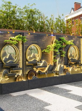 大型水幕墙假山喷泉流水摆件玄关公司户外庭院景观客厅风水轮酒店