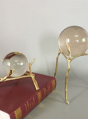 现代简约卧室装饰品客厅电视柜铜摆设酒柜水晶球创意个性礼物摆件