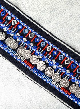 广西苗族服饰亮片刺绣苗绣织带 绣花苗银配饰DIY民族服装饰花边