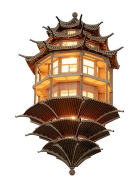 新中式禅意古建筑模型壁饰壁挂样板间酒店大堂售楼处墙面装饰挂件