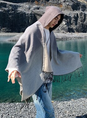 民族风披肩女旅游穿搭斗篷新疆西藏青海拍照加厚保暖情侣披风男士