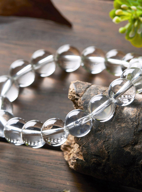 6A级纯净体天然白水晶手链男女款简约单圈佛珠手串消磁净化饰品