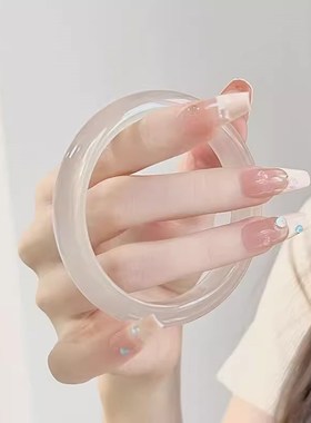 白月光玉髓手镯子女白透天然新中式国风玉镯送女友七夕礼物