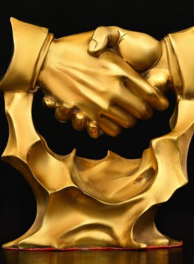 纯铜合作共赢握手摆件 商务工艺礼品 办公室酒店公司乔迁开业送礼