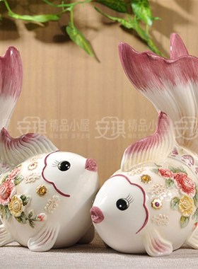 欧式年年有鱼陶瓷家居饰品结婚订婚情侣摆件电视柜玄关茶几摆件