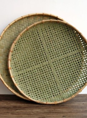 手工竹编簸箕晾晒竹匾晒药晒茶竹簸箕装饰画画竹匾竹Y编有孔竹筛
