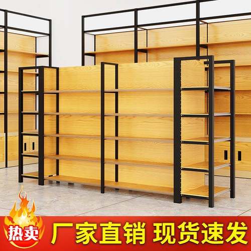 四柱超市货架展示架单面靠墙便利店文具店摆货商店商超多层置物架 - 图1