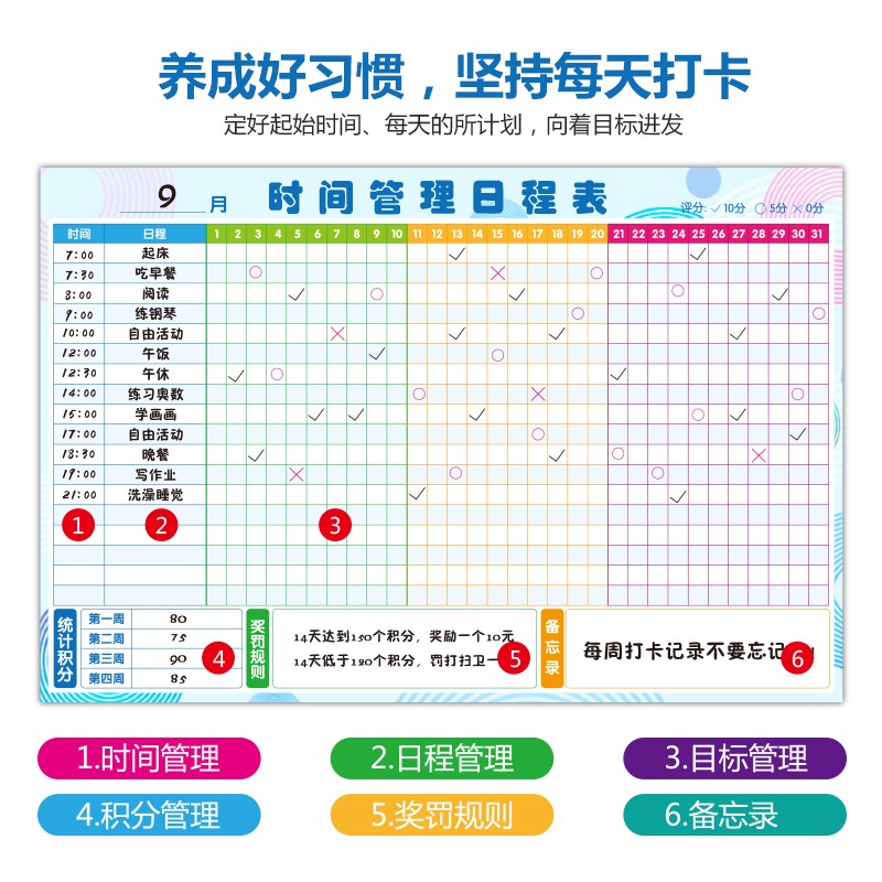 小学生暑假作息时间管理表每日打卡计划表墙贴儿童学习安排自律表 - 图1