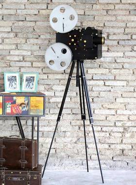 欧式复古铁艺做旧仿真落地三脚架照相机模型摆件摄影道具家居装饰