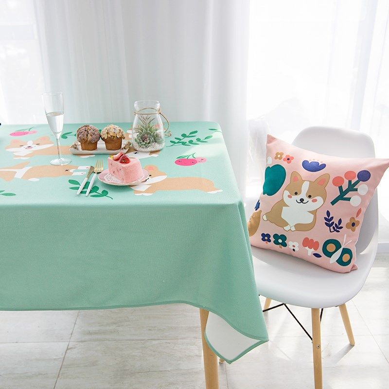 赞屋爱柯基in桌布长方形餐桌布茶几桌布卡通棉麻桌布防水桌布,淘宝优惠券,粉丝福利购,淘宝优惠卷