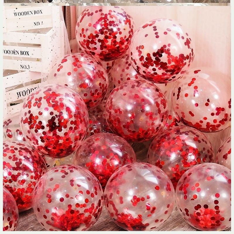 气球生日装饰场景布置结婚礼波波球亮片透明珠光粉色网红汽球派对 - 图0
