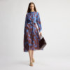 BCBG autumn women's fashionable temperament floral print lace pleated lace mid-length dress long skirt