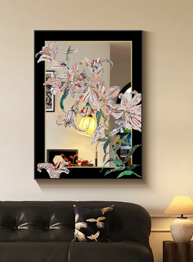 中古风花卉镜子画客厅装饰画法式餐厅玄关挂画高级感彩色桌面摆画