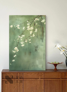 《绿影素花》法式中古风艺术花卉客厅装饰画复古绿色春天餐厅挂画