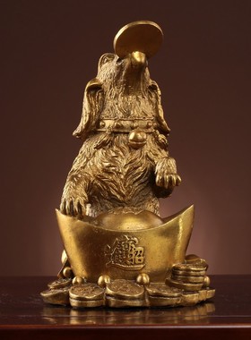 铜狗摆件纯铜大号家居摆设客厅玄关招财坐地生财狗中式Z装饰工艺