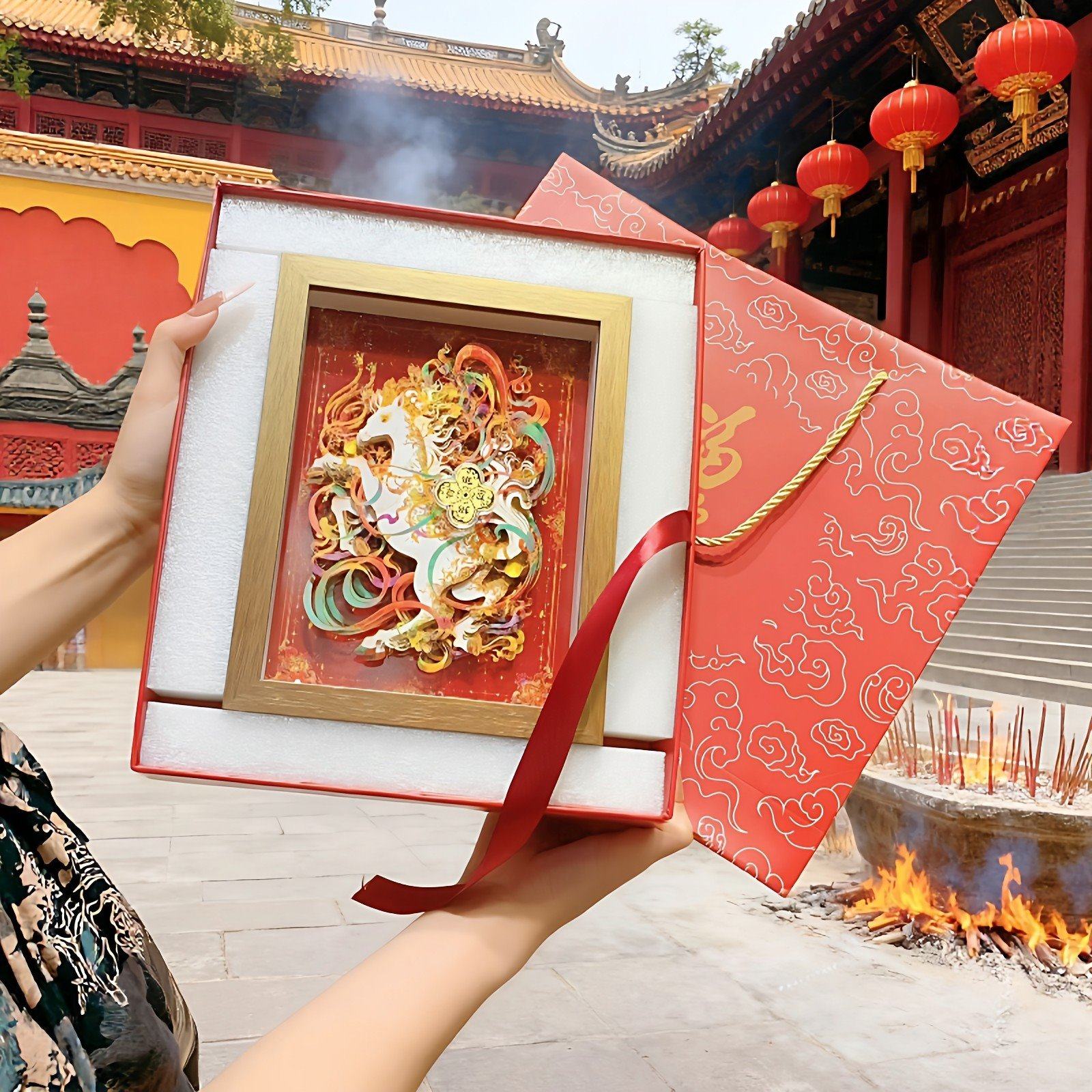 新年装饰生肖马非遗手工摆台diy立体纸雕画马年摆件送亲戚伴手礼,淘宝优惠券,粉丝福利购,淘宝优惠卷