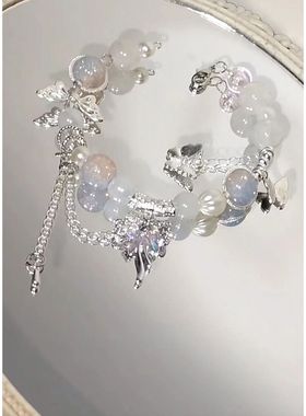 小红书爆款渐变琉璃蝴蝶手串高级感超仙蝴蝶结手链小众设计送闺蜜