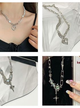 青衫甜酷~月光石项链女ins潮小众高级感设计爱心锁骨链珍珠颈链