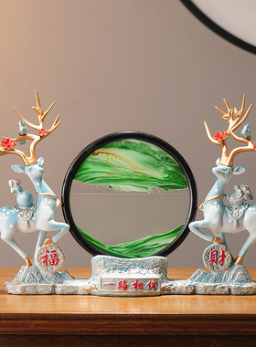 创意鹿摆件高档玄关客厅酒柜沙漏流沙画乔迁新家居装饰品结婚礼物