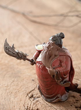 久造新中式紫砂关公摆件创意陶瓷关羽禅意家居客厅办公室桌面摆设