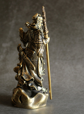 实心铜关公办公桌面小摆件纯黄铜关羽铜像仿古微雕古玩铜器铜雕像