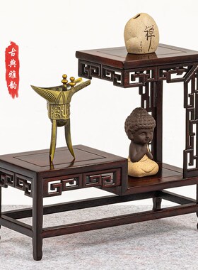 红酸枝桌面小花架花几博古架花盆花瓶摆件工艺品迷你X红木盆景托