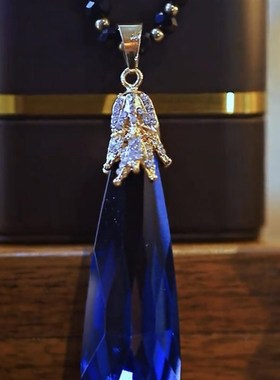 秋冬长款百搭蓝色水晶毛衣链网红时尚民族风吊坠气质优雅大气项链