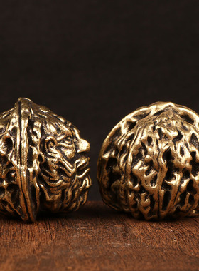 黄铜手工实心核桃钟馗手把玩件纯铜老文玩茶宠桌面摆件老年健身球