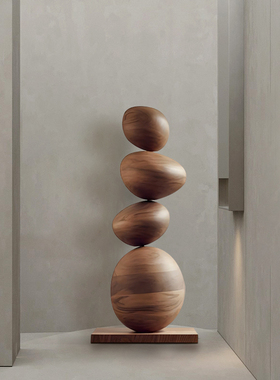 石来运转创意实木雕塑艺术落地摆件大型民宿酒店客厅沙发旁装饰品