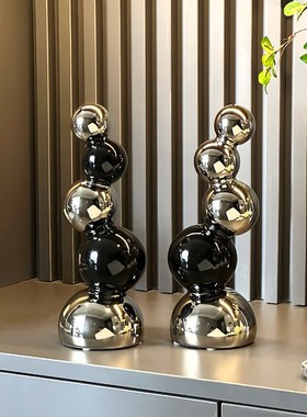 轻奢家居软装饰品客厅电视柜酒柜玄关黑色高级感小众艺术圆球摆件