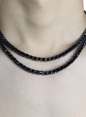 黑色满钻网球链项链男女潮欧美嘻哈锆石链条hiphop百搭情侣锁骨链