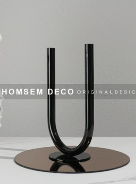 从上现代U形金属烛台样板间餐厅客厅茶几桌面蜡烛软装饰