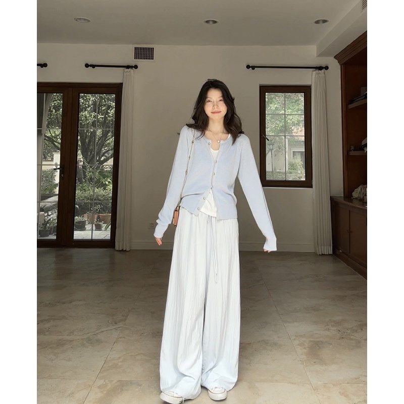 郭九九呢 羊.毛小金扣显瘦针织开衫秋季上衣百搭吊带抽绳阔腿裤女,淘宝优惠券,粉丝福利购,淘宝优惠卷