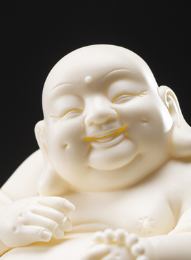 久造德化白瓷创意招财弥勒笑佛家居客厅装饰品玄关办公桌佛像摆件