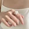 Korean small flower curled pearl ring, silver flower temperament, cute and playful, versatile index finger ring, light luxury ring