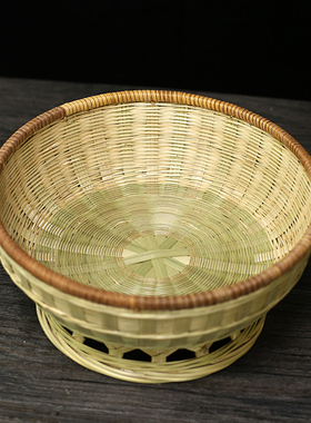 竹编果篮手工竹制品篮子藤口馒A头筐水果篮家用蔬菜摆盘竹青收纳
