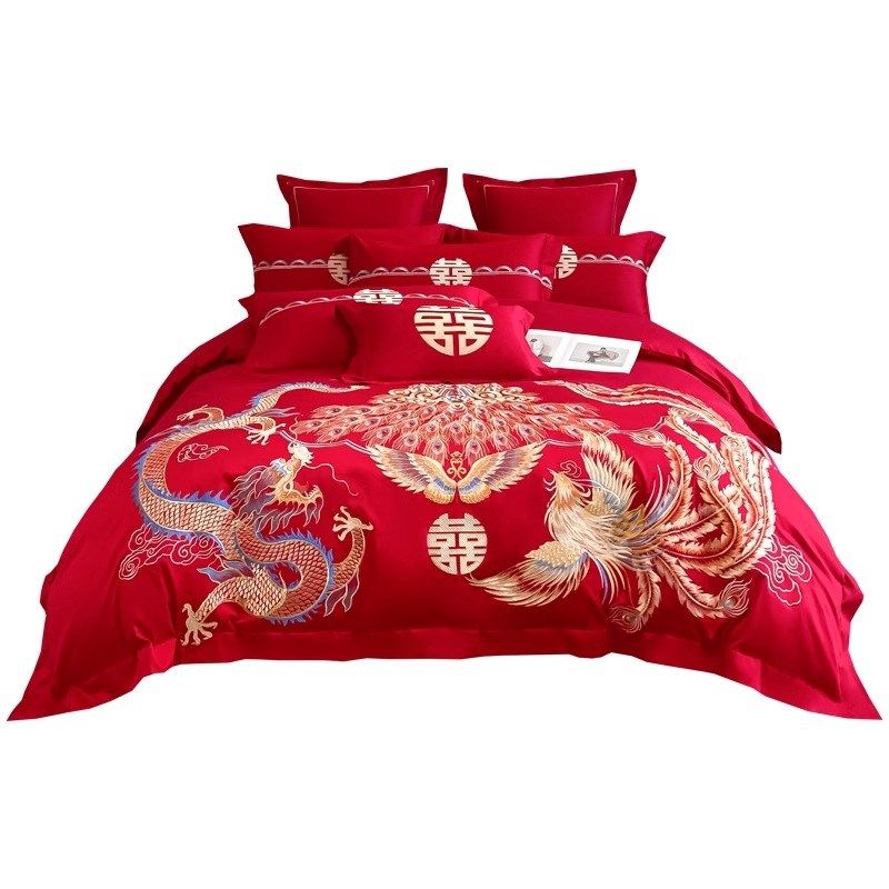 龙凤刺绣结婚四件套大红色A新婚被套婚庆床上用品婚房陪嫁,淘宝优惠券,粉丝福利购,淘宝优惠卷