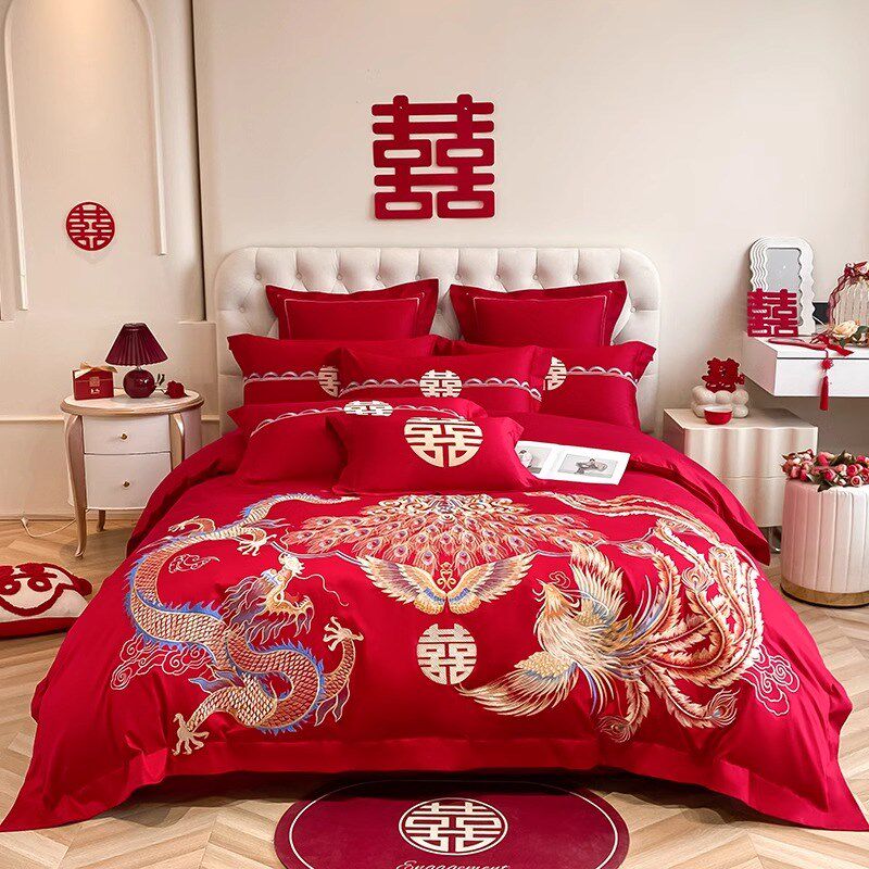 龙凤刺绣结婚四件套大红色A新婚被套婚庆床上用品婚房陪嫁,淘宝优惠券,粉丝福利购,淘宝优惠卷