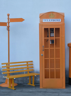 网红美陈复古电话亭模型椅子邮筒书信报箱家居软装饰创意庭院摆件