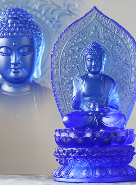 琉璃背板药师佛佛像莲花底座摆件家居供奉客厅桌面摆放家用供佛先