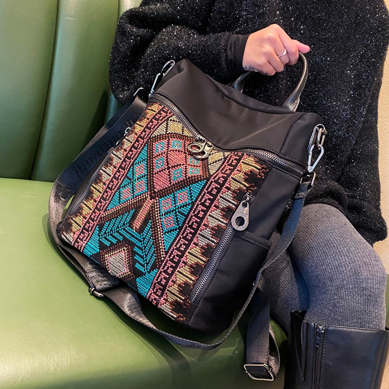 2021潮流刺绣女包三用新款撞色休闲双肩包百搭大容量背包单肩斜挎,淘宝优惠券,粉丝福利购,淘宝优惠卷