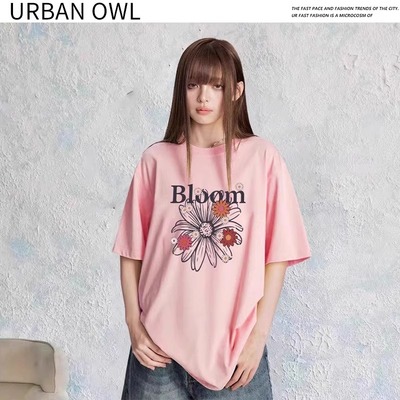 tkemURBAN OWL短袖t恤男夏季宽松休闲圆领美式半袖体恤潮牌上衣
