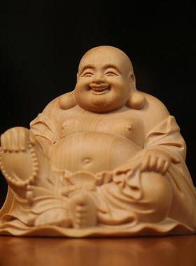 正宗小叶黄杨木雕刻弥勒佛像笑佛工艺品家用摆件客厅装饰工艺造像