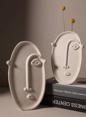 文艺精致小众印第安人物头像白色陶瓷花器瓶摆件桌面柜子家居装饰