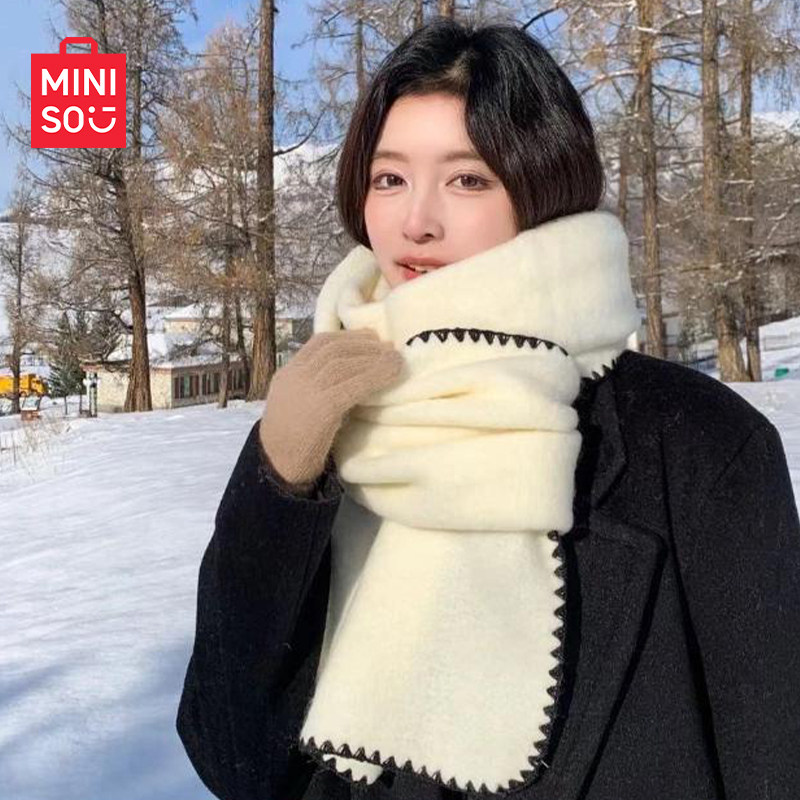 MINISO名创优品羊毛混纺针织围巾简约2025新款冬保暖护脖围脖披肩